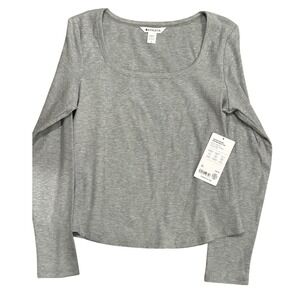 Athleta Signature Rib Square Neck Top Grey Heather Shirt Casual Size Large New